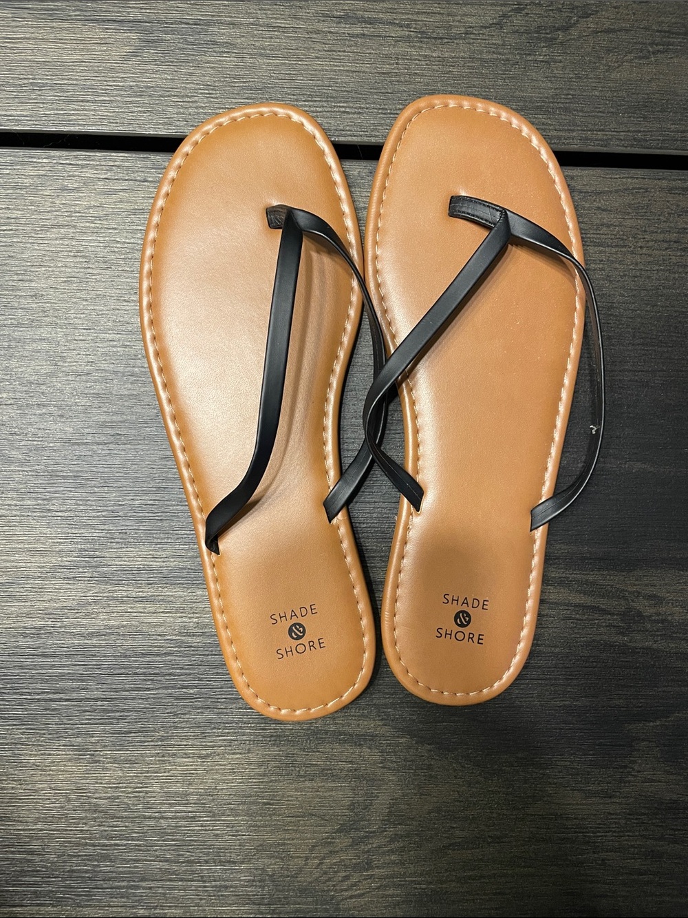 Shade & Shore Black Strappy Sandals with Tan Footbed